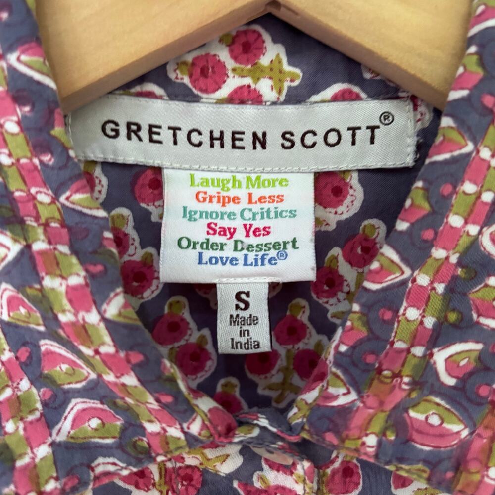 Gretchen Scott Artisan-Inspired Block Print Blouse Sz S boho preppy coastal - Picture 3 of 6